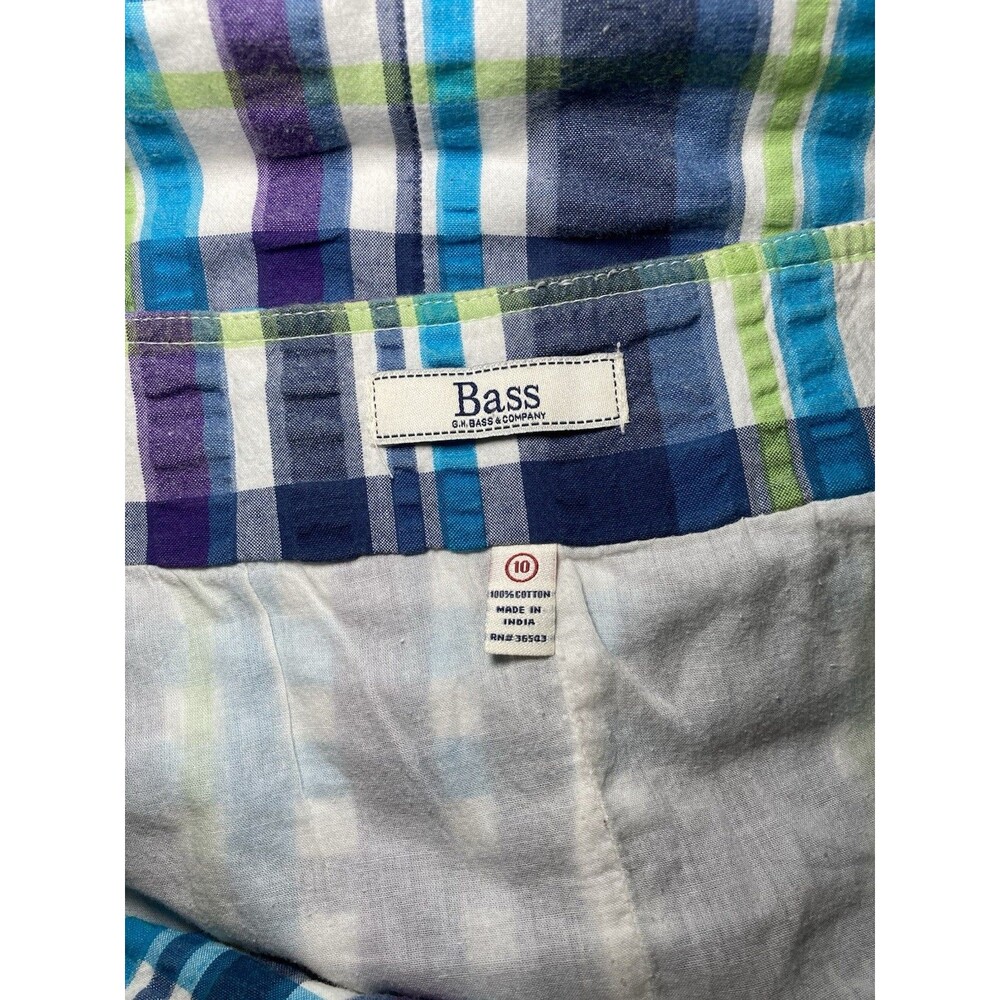 G H Bass & Company Madras Plaid Seersucker Skirt Blue, Purple, Green Sz 10 - Picture 4 of 9